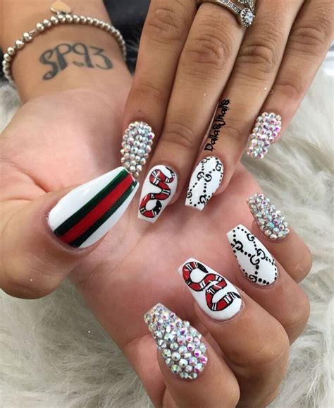 nails design gucci|Gucci nails with diamonds.